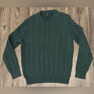 Vintage Men’s J.Crew Forest Green Cable Knit Crew Neck Sweater- Size Medium